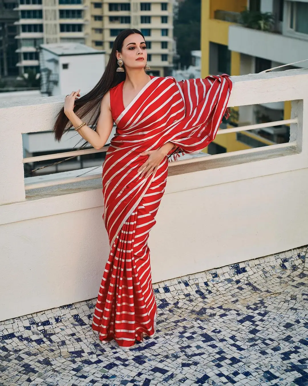 Dia Mirza In North Indian Traditional Red Saree Blouse